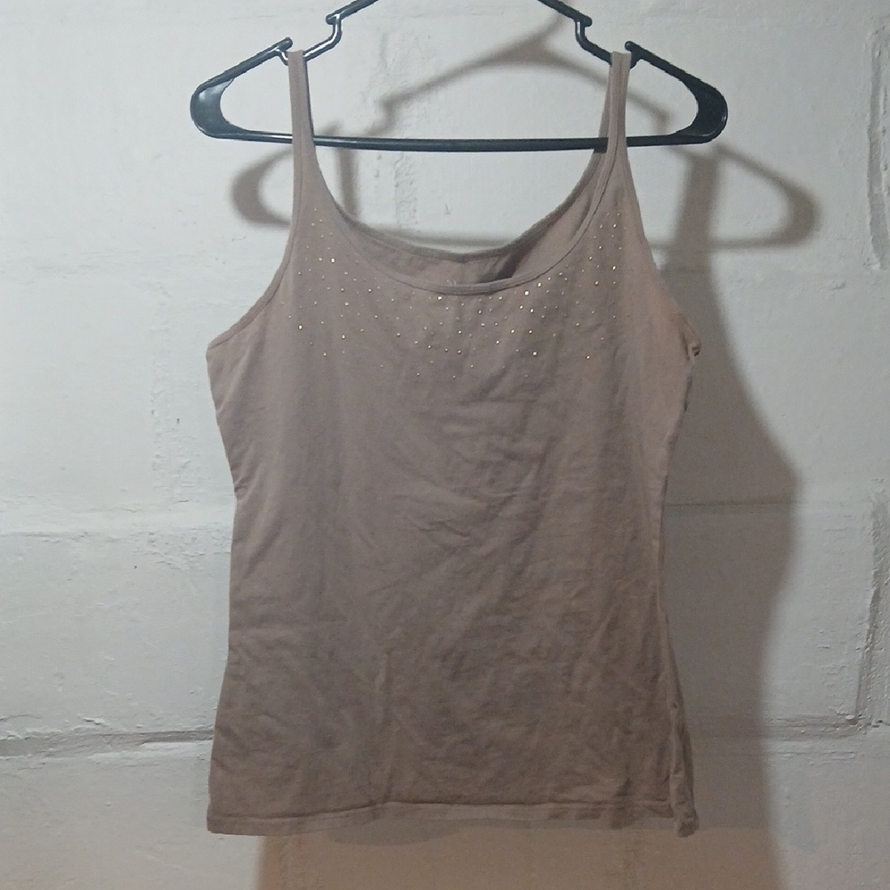 New York & Company Taupe Camisole with Metallic Accents